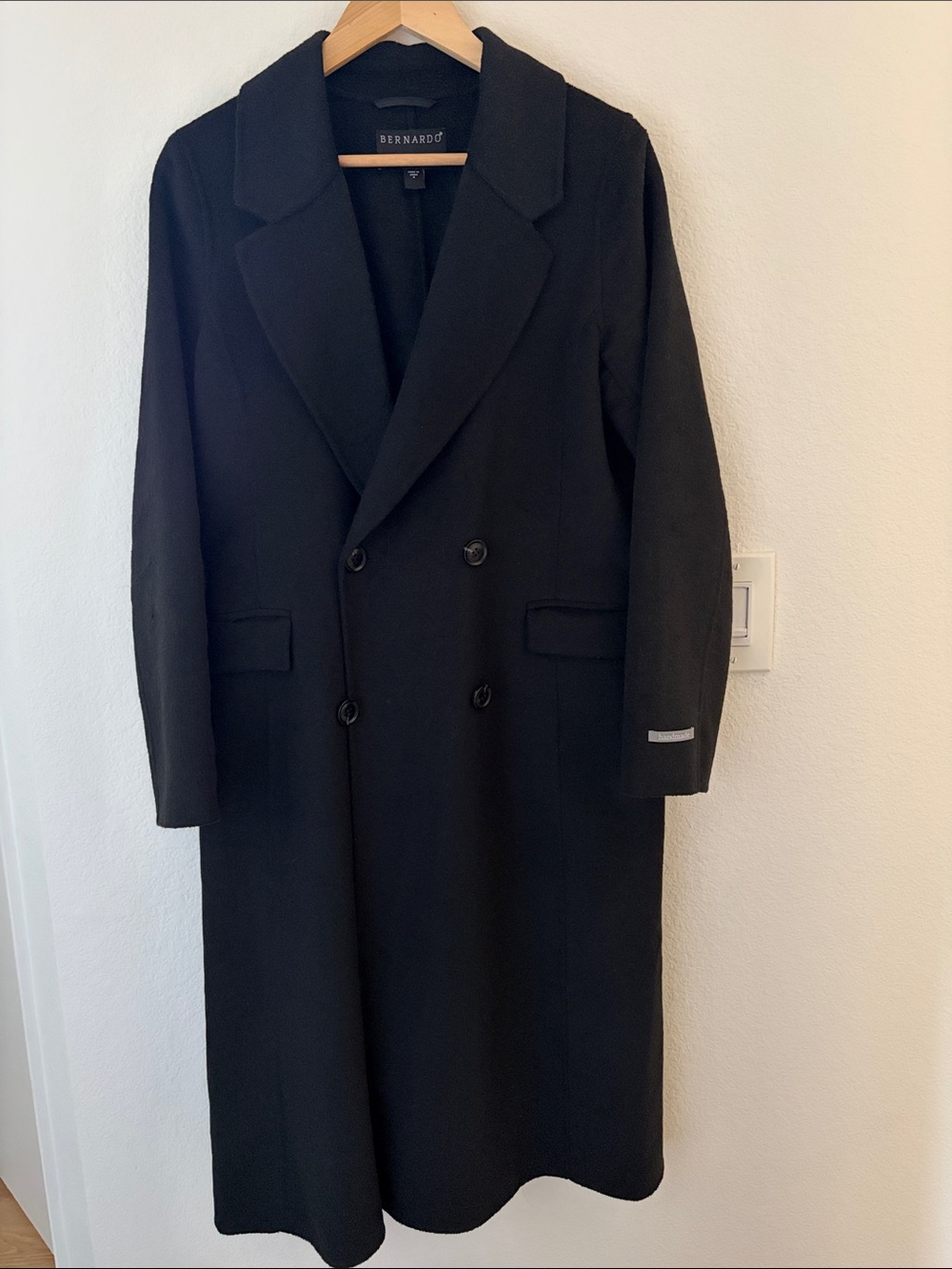 Bernardo Long Black Double-Breasted Pea Coat